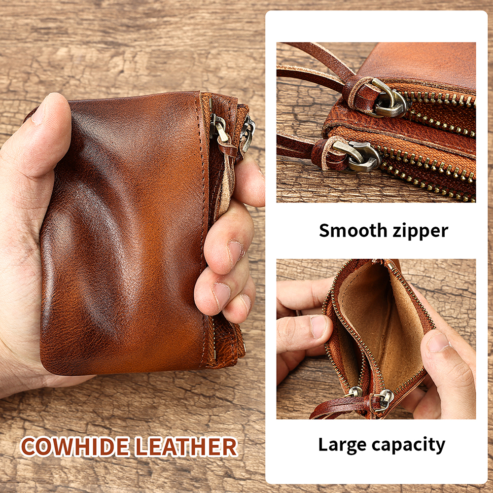 Edc Carry Card - Custom Small Genuine Leather Zipper Coin