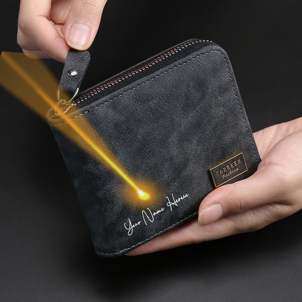 Edc Carry Card - Personalized Engraved Name Men's Zipper Wallet